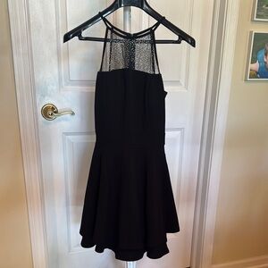 Emerald Sundae Black Halter Fit and Flare Mini Dress